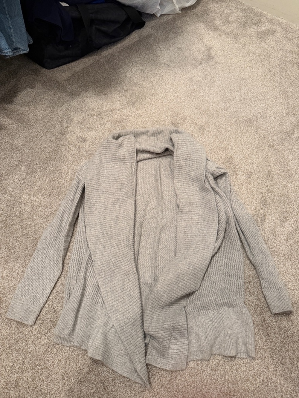 LOFT Light Gray Open-Front Ribbed Cardigan